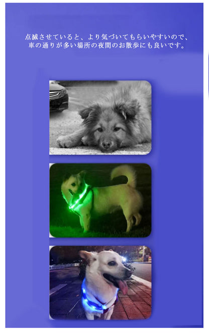光る首輪 犬用 点灯 led USB充電式 LED光る首輪 LEDライト首輪 散歩 防水 軽量 猫 ワンちゃんの安全対策 サイズ調整可 発光首輪 事故防止 ペット用 小型犬 中型犬 母の日 S M L