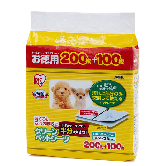 <a href="https://www.qoo10.jp/gmkt.inc/Search/brand.aspx?brandno=49458" target="_blank" class="title_brand" id="btn_brand" title="アイリスオーヤマ">アイリスオーヤマ</a>クリーンペットシーツ　レギュラー　ハーフ　３００枚　Ｐ－ＮＳ－３００ＲＨ　ＣＲＣ40―25―10―05―00