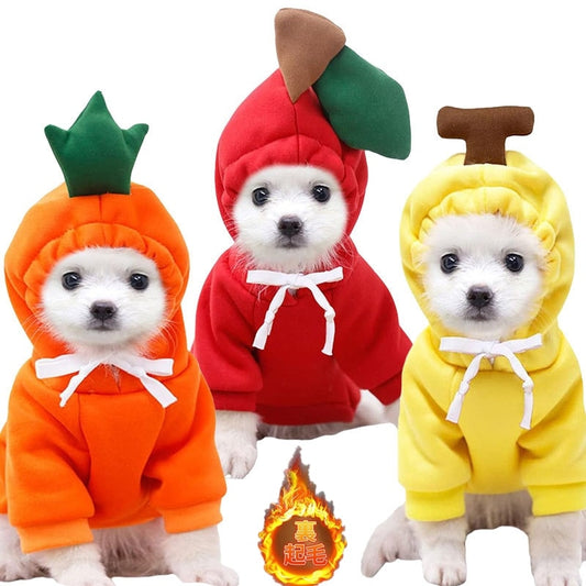 犬 服 フード 生地 暖かいドッグウェア パーカー クリスマス 仮装 りんご にんじん バナナ ペット服 ペット 犬 犬服 犬用 小型犬 コスチューム 秋冬 冬