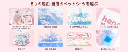 <a href="https://www.qoo10.jp/gmkt.inc/Search/brand.aspx?brandno=109151" target="_blank" class="title_brand" id="btn_brand" title="Honeycare">Honeycare</a>ペットシーツ 厚型 二種類花柄付き レギュラー 264枚（88枚×3袋） ワイド 132枚（44枚×3袋）トイレシーツ まとめ買い ペット用 ペットシート トイレシート おしっこシート 犬 猫用