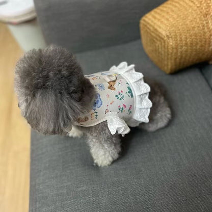 犬猫牽引ロープお姫様風通気ロープ小型犬かわいい子犬ペット胸帯猫服