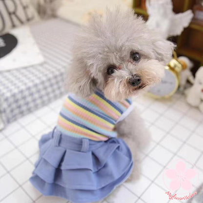 品質いいな新品 ペット 服 安い 犬 春 夏 秋 ボーダー デニム フリル ワンピース かわいい 可愛い ハイブランド 猫 ドッグ ウェア