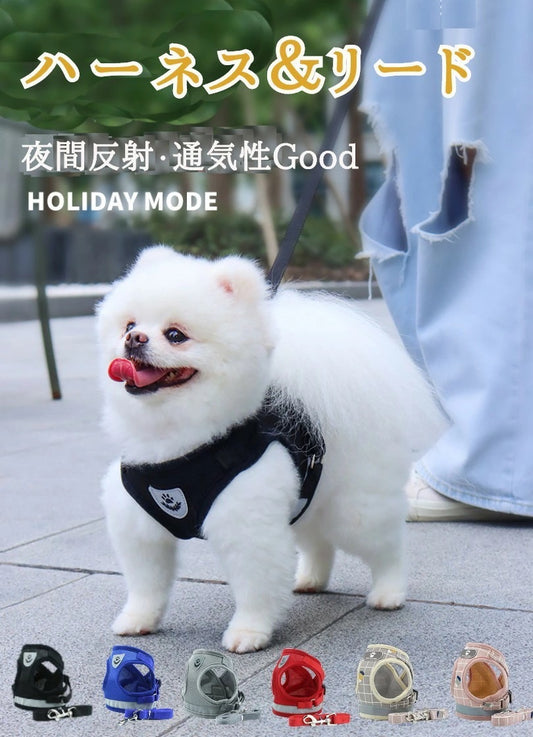 本日のおすすめ ペット メッシュ素材で軽く涼しいハーネス ＆リードセット 夜間反射ベルト 小型犬 中型犬 シンプル 全6色ペット メッシュ素材で軽く涼しいハーネスペット メッシュ素材で軽く涼しいハーネ