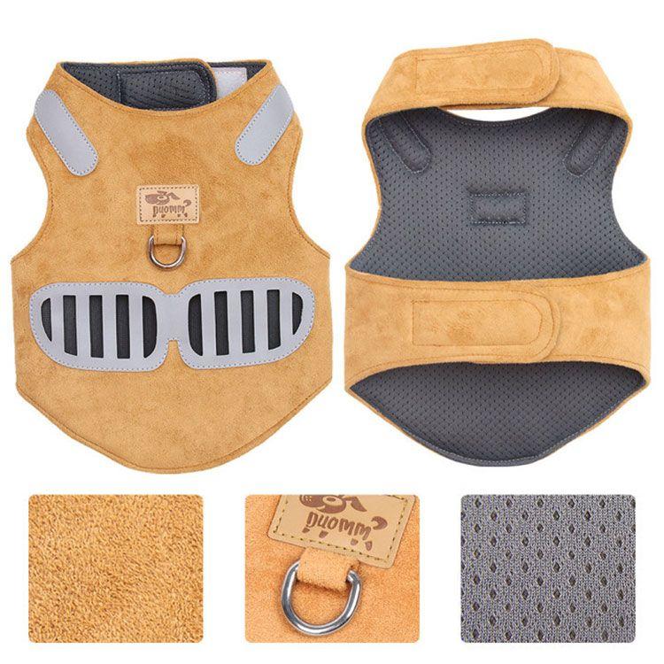 新商品プロモーション，数量限定 犬用 ハーネス 小型犬用 ハーネス リード ２点セット ペット用品 小型犬 全４色 XS S M L 表地柔らかスエード 内側メッシュ 通気性 反射布犬用 ハーネス