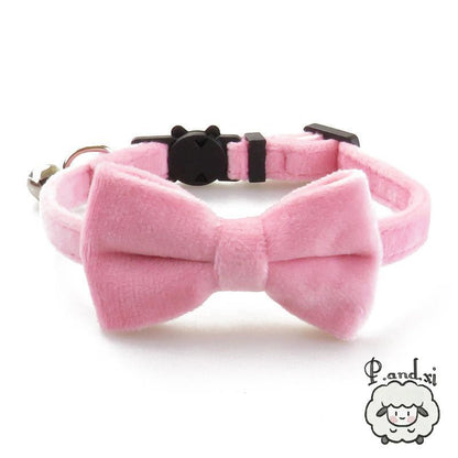 ペット用品 ベロア調 セーフティーバックル チョ かわいい キャット おしゃれ ネコ用 カラー ねこ 蝶ネクタイ 無地 鈴付き 単色 リボン 猫用首輪