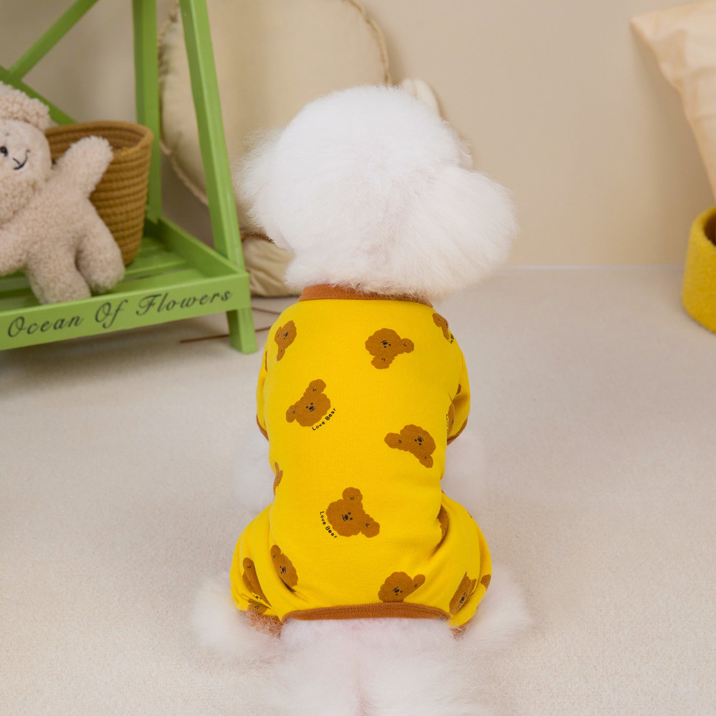 ペット用品 犬の服 猫 小型犬 服 快適 ストレッチ 4色 プリント クマ 四足 部屋着