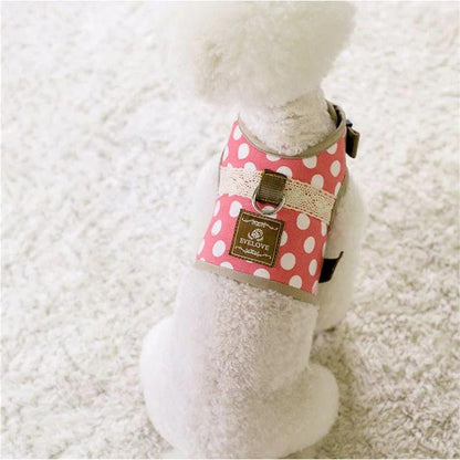 新商品プロモーション，数量限定 犬 猫 ハーネス リード ペット 水玉 ドット レース デザイン 服 ウェアハーネス 胴輪 キャット ドッグ犬 猫