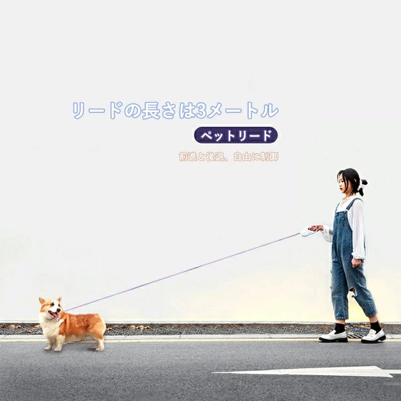 [高品質]ペット用 犬用 猫用 伸縮リード 3m 自動巻取り式リード ライト付き ロック リールリード 散歩紐 伸びる 縮む 伸び縮み お散歩用品 電池付属な