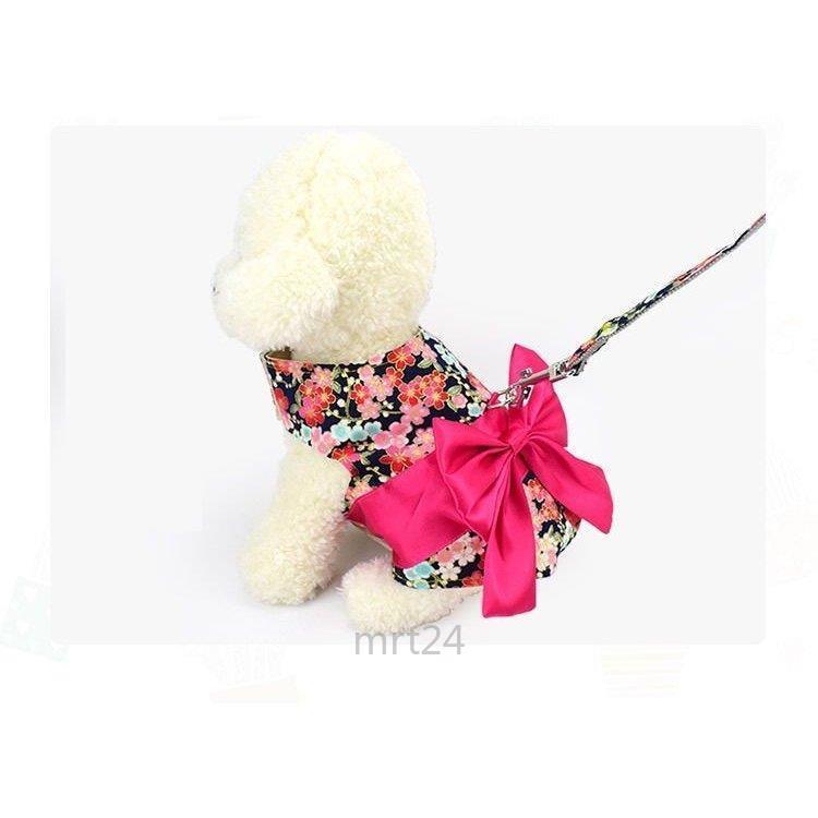 ドッグウェア 犬服 リード付き 着物風 和服風 和風 花柄 桜 薔薇 蝶 チョウ リボン帯 レトロ