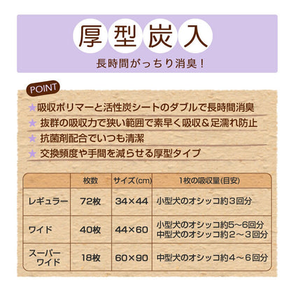 <a href="https://www.qoo10.jp/gmkt.inc/Search/brand.aspx?brandno=28725" target="_blank" class="title_brand" id="btn_brand" title="チャーム">チャーム</a>国産ペットシーツ　厚型炭入り　レギュラー　７２枚　４袋　吸収力抜群　ダブル消臭　抗菌剤配合　お一人様１点限り　ＣＲＣ40―25―10―05―00