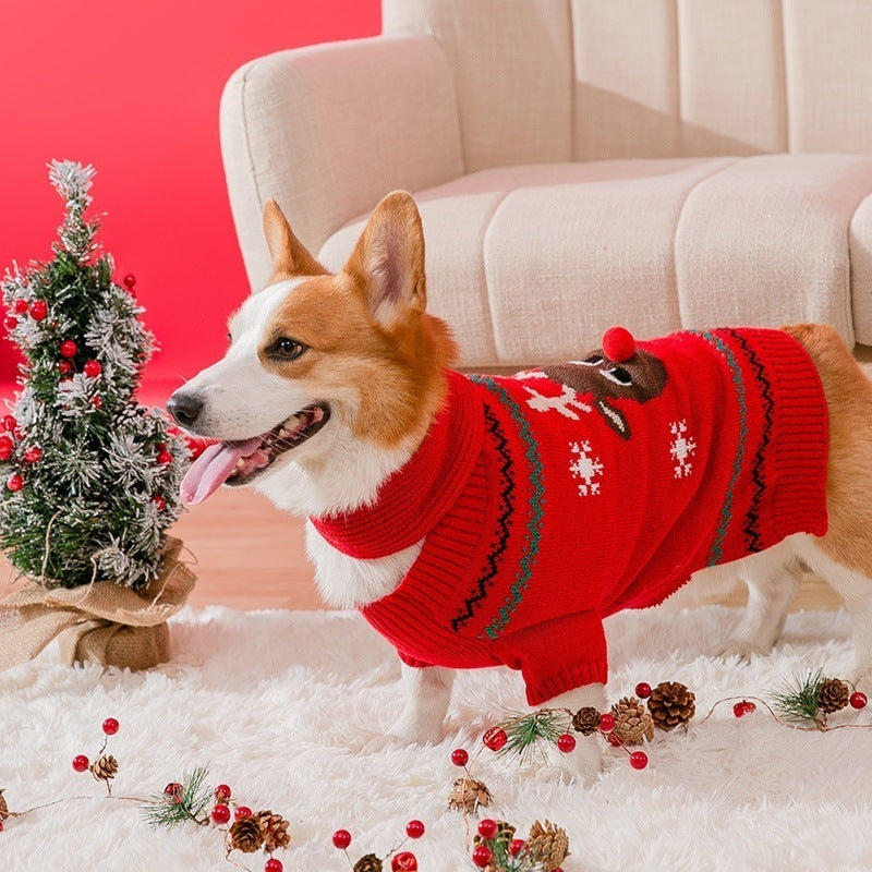 ペット服 新しいクリスマスエルクセーターマフラーセットペット服