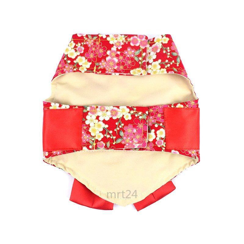 ドッグウェア 犬服 リード付き 着物風 和服風 和風 花柄 桜 薔薇 蝶 チョウ リボン帯 レトロ