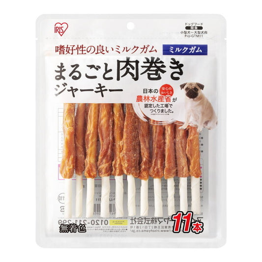 <a href="https://www.qoo10.jp/gmkt.inc/Search/brand.aspx?brandno=49458" target="_blank" class="title_brand" id="btn_brand" title="アイリスオーヤマ">アイリスオーヤマ</a>P-IJ-GTM11 まるごと肉巻きジャーキー ミルクガム (11本)