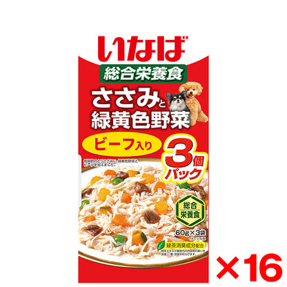 <a href="https://www.qoo10.jp/gmkt.inc/Search/brand.aspx?brandno=77771" target="_blank" class="title_brand" id="btn_brand" title="いなばペットフード">いなばペットフード</a>16個セット いなば ささみと緑黄色野菜 ビーフ入り 60g×3