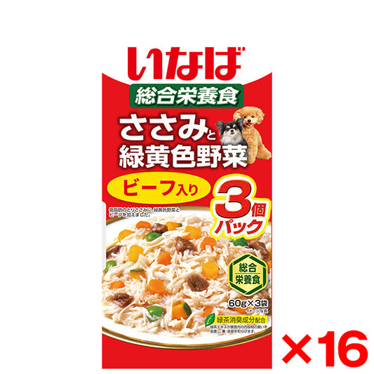 <a href="https://www.qoo10.jp/gmkt.inc/Search/brand.aspx?brandno=77771" target="_blank" class="title_brand" id="btn_brand" title="いなばペットフード">いなばペットフード</a>16個セット いなば ささみと緑黄色野菜 ビーフ入り 60g×3
