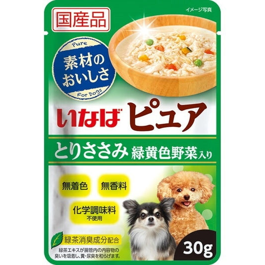 <a href="https://www.qoo10.jp/gmkt.inc/Search/brand.aspx?brandno=77771" target="_blank" class="title_brand" id="btn_brand" title="いなばペットフード">いなばペットフード</a>ピュアパウチ とりささみ 緑黄色野菜入り 30g