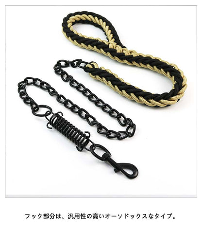 犬 リード チェーン おしゃれ かっこいい ゴツイ リードフック 噛む 超大型犬 大型犬 中型犬 小型犬 ばね 鎖 犬用 チェーンリード ブラックチェーン 持ち易い 防噛み 噛み切れない 噛み癖 散歩