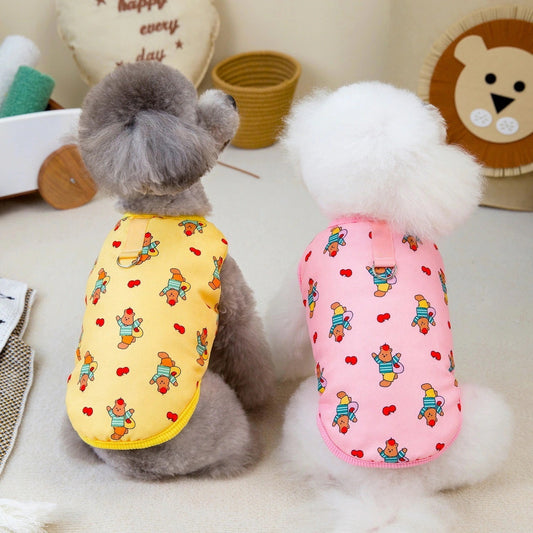 人気犬の服ペットの服小型犬や猫が秋と冬に着用することができますプリントベアコットンベストに代わって暖かい快適さ