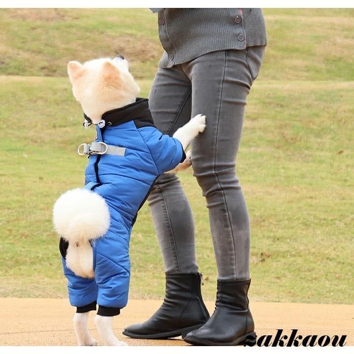 犬服 ハーネス 冬 ハーネス一体型 ダウン風ジャケット 洋服 保温 中綿ブルゾン ジャンパー カバーオール 小型犬 中型犬 犬の服 ジャケット 撥水 オシャレ 暖かい