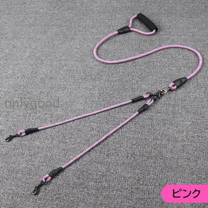 ペットグッズ 犬 グ 多頭飼い ピンク リード 2頭用 お散歩 おでかけ 小型犬 2頭引き イヌ ダブルリード 外出 中型犬 牽引紐 ペット用品 いぬ