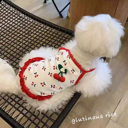 可愛いチェリー春夏キャミソール犬の服ベスト通気性薄いペットの猫の服クマのテディボミより
