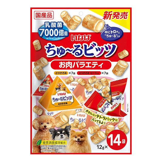<a href="https://www.qoo10.jp/gmkt.inc/Search/brand.aspx?brandno=77771" target="_blank" class="title_brand" id="btn_brand" title="いなばペットフード">いなばペットフード</a>いなば ちゅ～るビッツ お肉バラエティ 12g14袋