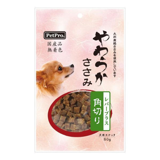 <a href="https://www.qoo10.jp/gmkt.inc/Search/brand.aspx?brandno=112304" target="_blank" class="title_brand" id="btn_brand" title="ペットプロ">ペットプロ</a>国産やわらかささみレバープラス 角切り 80g