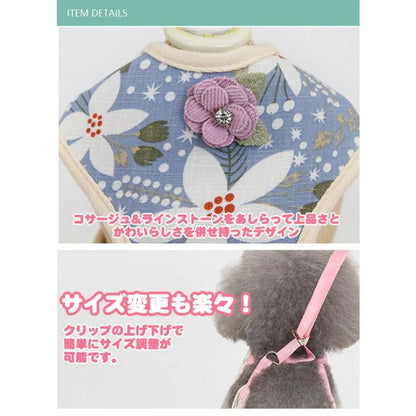 新商品プロモーション，数量限定 犬 ハーネス リード付 ペット 服 フラワー コサージュ ウェアハーネス 胴輪 キャット ドッグ メッシュ リボン ラインストーン犬 ハーネス