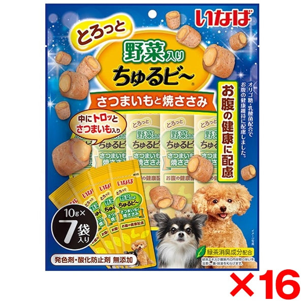 <a href="https://www.qoo10.jp/gmkt.inc/Search/brand.aspx?brandno=77771" target="_blank" class="title_brand" id="btn_brand" title="いなばペットフード">いなばペットフード</a>16個セット いなば ちゅるビ～さつまいもと焼ささみ 10g×7袋