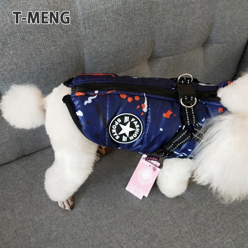 新作登場 ペットベスト ダウン風ベスト ドッグウェア 犬用アウター ペット服とハーネス一体 コート 中綿 秋冬服 小型犬 中型犬 ジップアップ 防寒 温かい 犬猫用