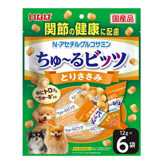 <a href="https://www.qoo10.jp/gmkt.inc/Search/brand.aspx?brandno=77771" target="_blank" class="title_brand" id="btn_brand" title="いなばペットフード">いなばペットフード</a>ちゅ～るビッツ 関節の健康に配慮 とりささみ 12g×6袋