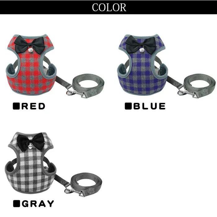 新商品プロモーション，数量限定 犬 猫 ハーネス リード付 ペット 服 リボン チェック 蝶ネクタイ 胴輪 キャット ドッグ メッシュ犬 猫