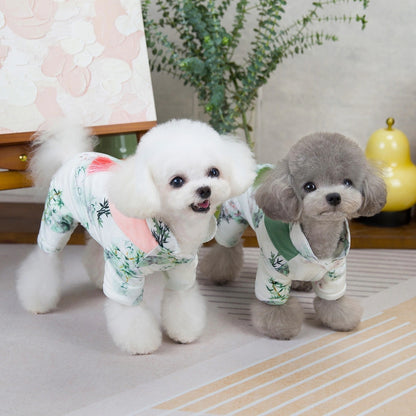 人気犬の服ペットの服小型犬や猫は秋と冬の暖かく快適な中国風の四本足の綿のコートを着ることができます