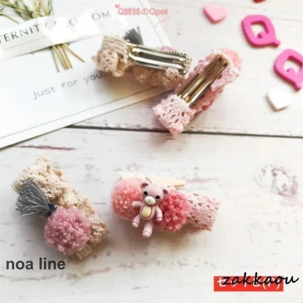 [運送免除][7月新品]ヘアピン 子供 キッズ 犬 ヘアクリップ ペット 子供 ヘアーアクセサリー 髪飾り 犬の髪留め 2点セット ボア ポンポン クマちゃん