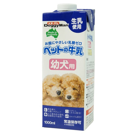 <a href="https://www.qoo10.jp/gmkt.inc/Search/brand.aspx?brandno=25753" target="_blank" class="title_brand" id="btn_brand" title="ドギーマン">ドギーマン</a>ペットの牛乳 幼犬用 1000ml
