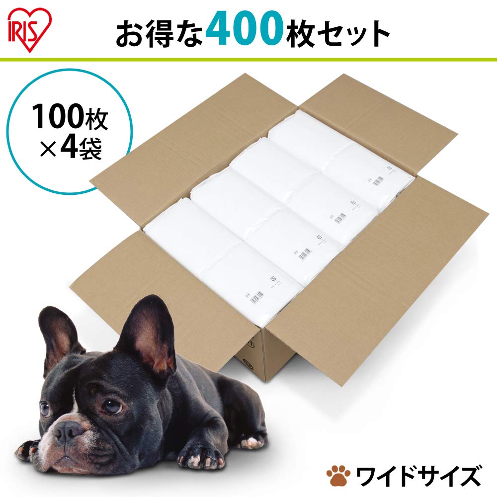 アイリスオーヤマ ペットシーツ 薄型 1回使い捨て 抗菌 消臭 小型犬・中型犬 ワイド 100枚×4袋(400枚入) (ケース販売)