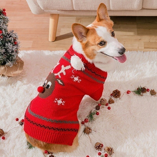 ペット服 新しいクリスマスエルクセーターマフラーセットペット服