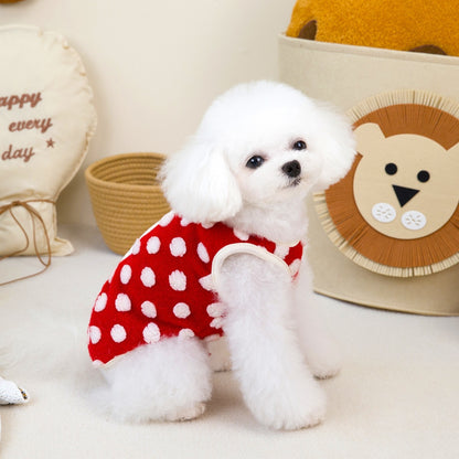 人気ペット用品犬服猫小型犬快適テディキュービック水玉フリースベスト