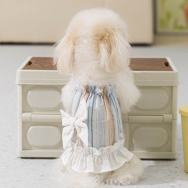 犬 洋服 2025新作犬服春夏ボーダー蝶結びキャミソール小型犬ペットドレス