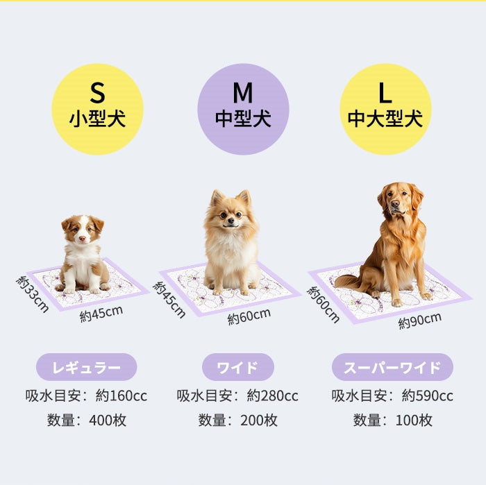 <a href="https://www.qoo10.jp/gmkt.inc/Search/brand.aspx?brandno=109151" target="_blank" class="title_brand" id="btn_brand" title="Honeycare">Honeycare</a>ペットシーツ 薄型 うす型 横漏れ防止 ペットシート犬猫 サイズ選択可 レギュラー400枚 ワイド200枚 スーパーワイド100枚