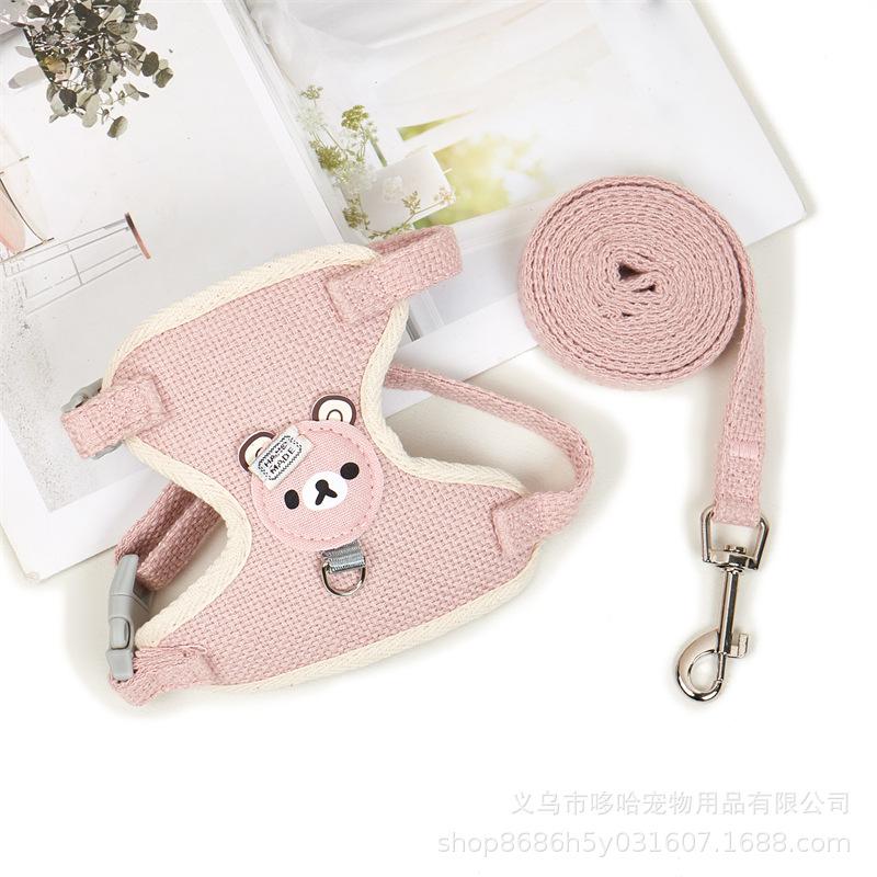 新商品プロモーション，数量限定 ペット用品 ハーネスとリード２点セット 犬用 猫用 犬猫兼用 全６色 素材ポリエステル綿混紡 麻　リード長さ110cmリード幅Sサイズ1cm Mサイズ1ペット用品 ハ