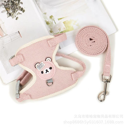 新商品プロモーション，数量限定 ペット用品 ハーネスとリード２点セット 犬用 猫用 犬猫兼用 全６色 素材ポリエステル綿混紡 麻　リード長さ110cmリード幅Sサイズ1cm Mサイズ1ペット用品 ハ