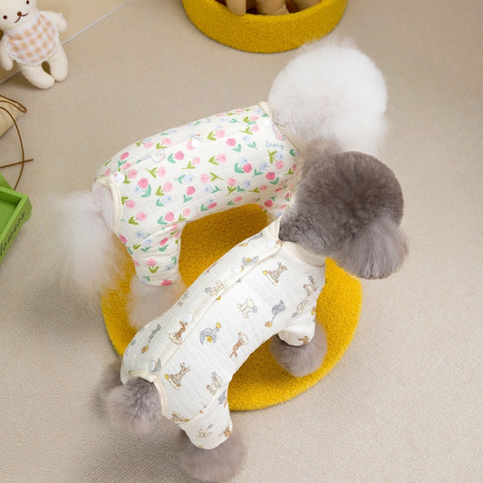 人気犬の服ペット服小型犬や猫は秋と冬の暖かく快適な二重層綿ガーゼ腹のスーツを着ることができます