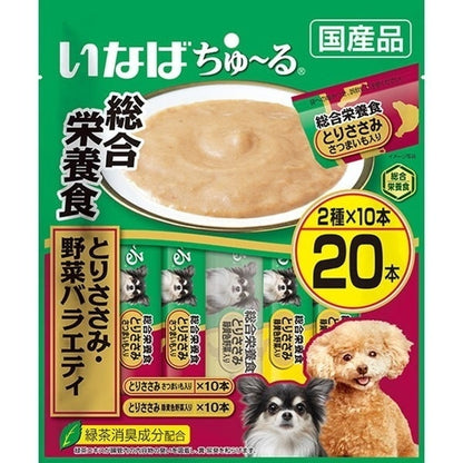 <a href="https://www.qoo10.jp/gmkt.inc/Search/brand.aspx?brandno=77771" target="_blank" class="title_brand" id="btn_brand" title="いなばペットフード">いなばペットフード</a>いなば ちゅ～る総合栄養食 とりささみ野菜バラエティ 14g20本