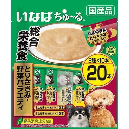 <a href="https://www.qoo10.jp/gmkt.inc/Search/brand.aspx?brandno=77771" target="_blank" class="title_brand" id="btn_brand" title="いなばペットフード">いなばペットフード</a>いなば ちゅ～る総合栄養食 とりささみ野菜バラエティ 14g20本