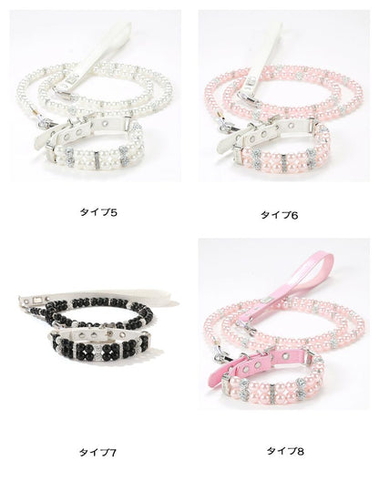 【送料無料】犬 リードセット 首輪 リード おしゃれ かわいい おすすめ セット ビーズ 犬用 小型犬 中型犬 ペットのお散歩用品 お洒落 可愛い お散歩 犬用首輪 犬首輪 犬用リード 犬の首輪 犬の