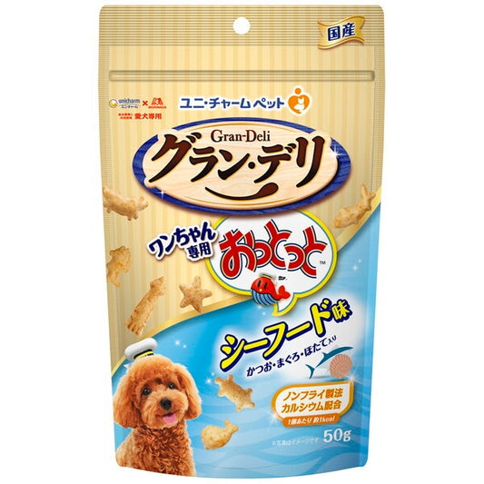 <a href="https://www.qoo10.jp/gmkt.inc/Search/brand.aspx?brandno=18151" target="_blank" class="title_brand" id="btn_brand" title="ユニ・チャーム">ユニ・チャーム</a>グランデリ ワンちゃん専用おっとっと シーフード味 50g