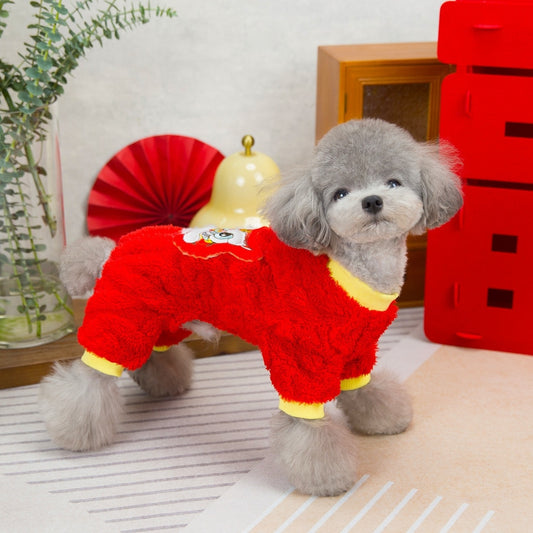 人気犬の服ペットの服小型犬猫は秋と冬に着用することができます暖かく快適な新年獅子舞フリースジャケット