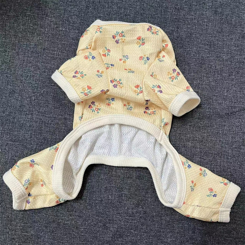 [犬 服]犬 洋服 ins人気商品 ペット花柄4本足の服小型犬春夏秋犬ホーム底上げ寝間着