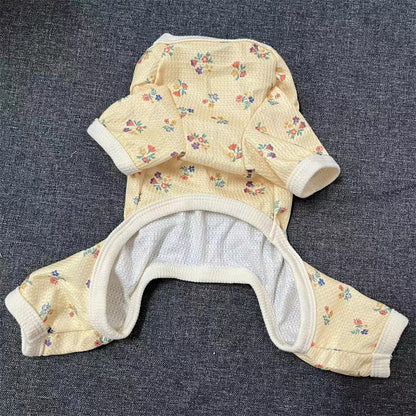 [犬 服]犬 洋服 ins人気商品 ペット花柄4本足の服小型犬春夏秋犬ホーム底上げ寝間着